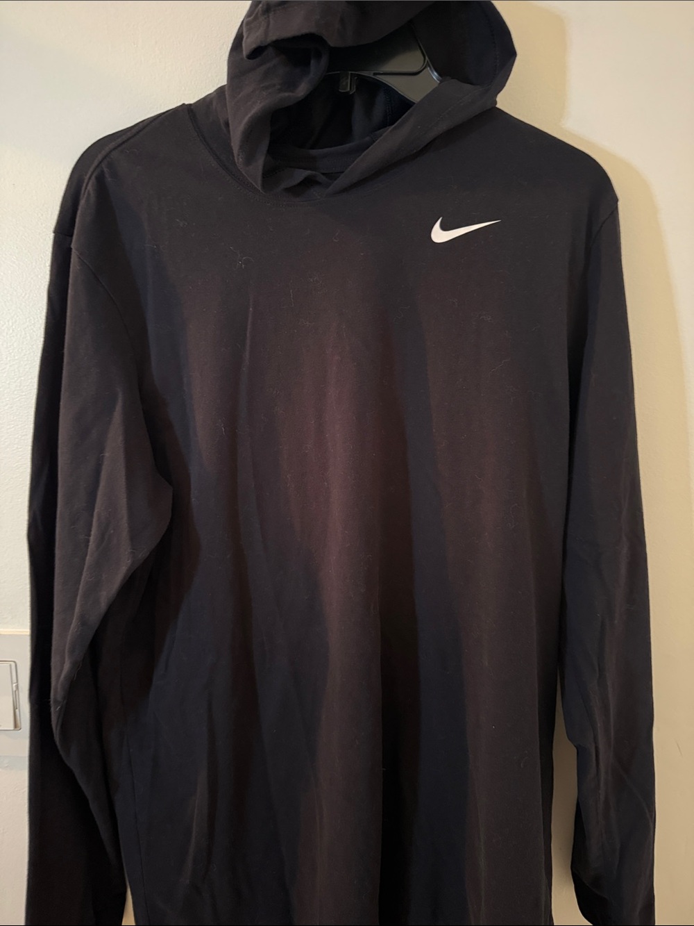 Nike Black Hooded Long-Sleeve Shirt with White Swoosh